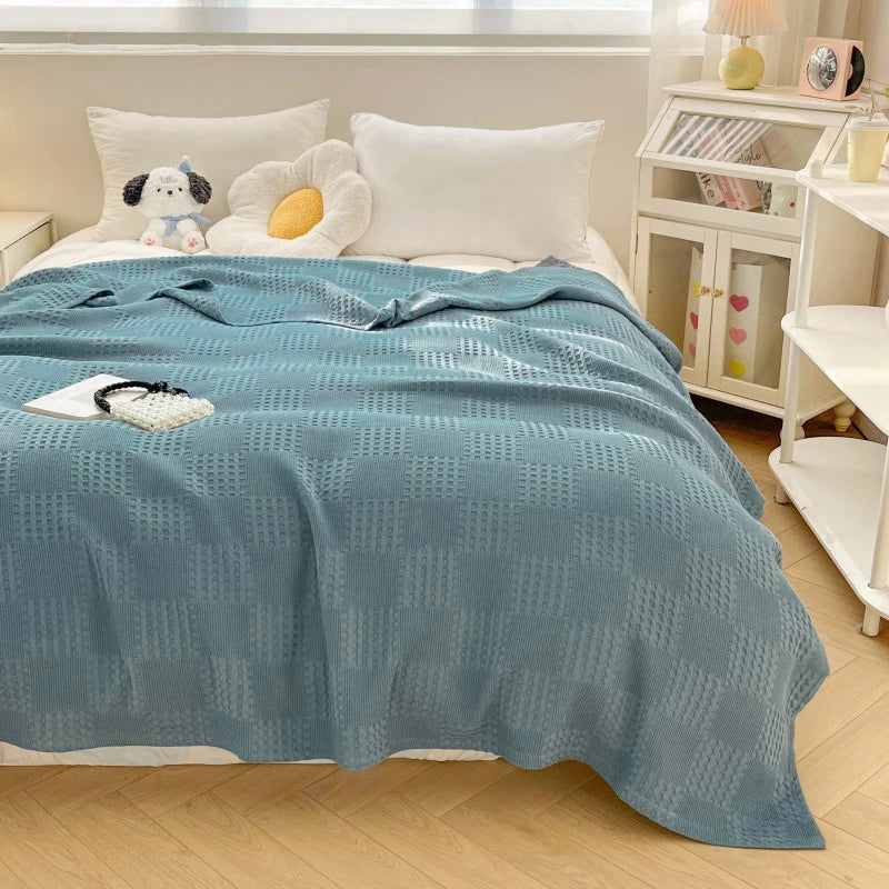 Cotton Throw Blanket Soft Breathable Waffle Blanket for Twin Queen King Bed Decorative Plaid Sofa Blankets Summer Throws