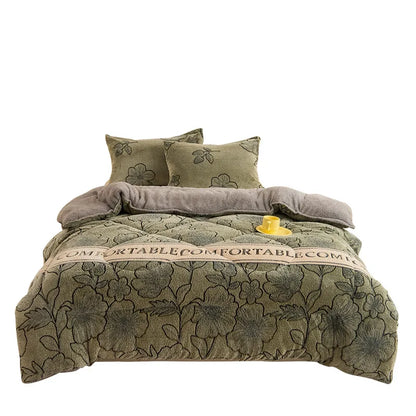 Winter Thick Coral Fleece Quilt Blanket Weighted Milk Velvet Snowflake Flannel Duvet Keep Warm Comforter for Student Dorm