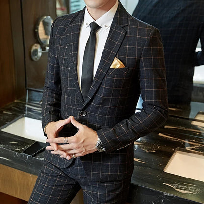 2025 Suit (Blazer+ Pants) Men's Boutique Fashion, Business Gentleman, Slim Fit, Outdoor Wedding, Plaid Trend, Banquet Suit
