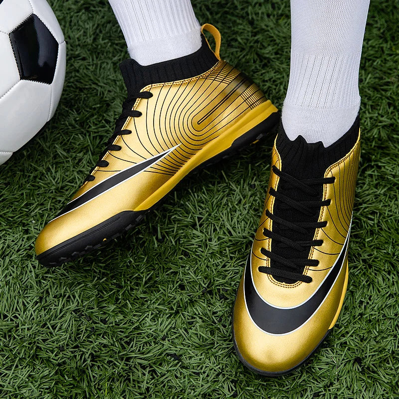 Men Football Boots Children Soccer Cleats Professional Golden Football Shoes for Boys Kids Indoor Soccer Shoes