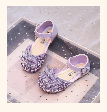 Girls Half Sandals Shiny Crystal Ins Trendy 2025 Summer New Kids Dance Shoes Non-slip Soft Sole Children Princess Shoes Sweet