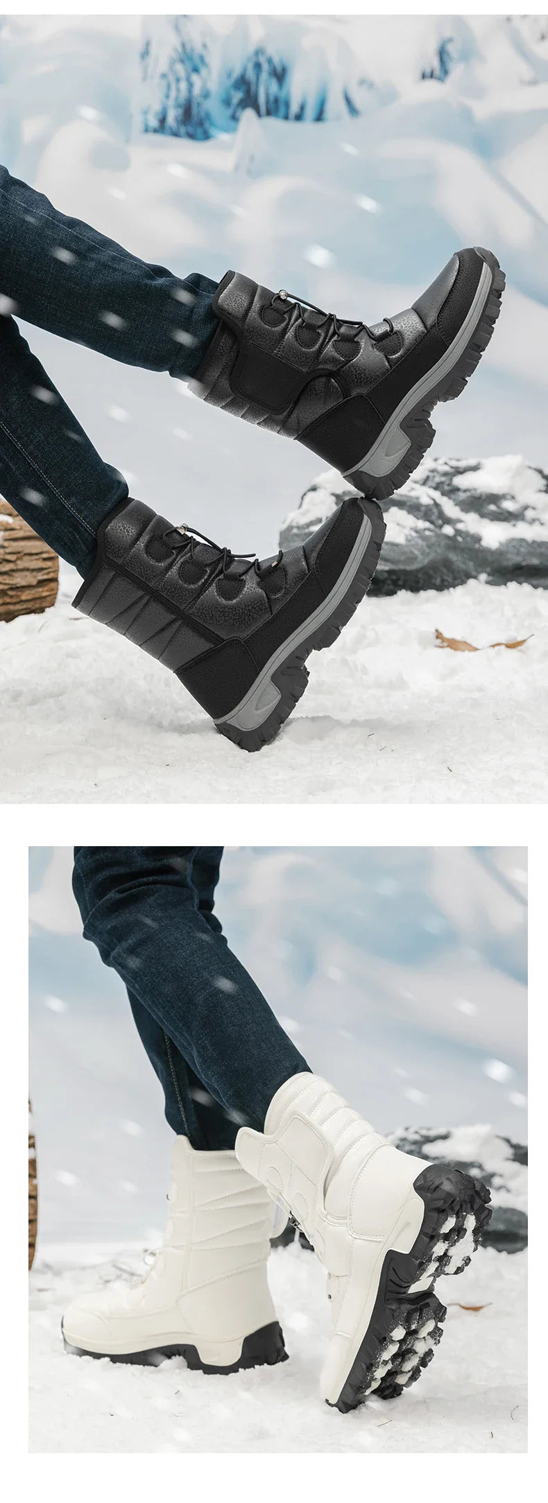 New Warm Men Plush Snow Boots High Top Winter Men's Boots Waterproof Winter Motorcycle Boots Outdoor Anti-Slip Men Hiking Boots