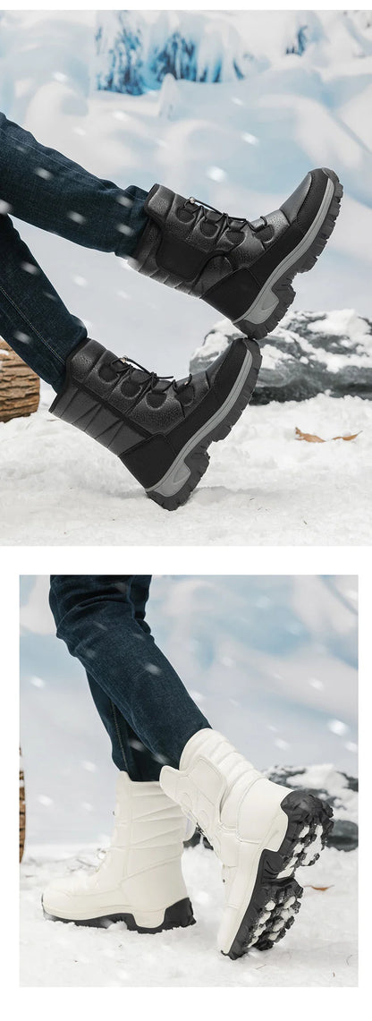 New Warm Men Plush Snow Boots High Top Winter Men's Boots Waterproof Winter Motorcycle Boots Outdoor Anti-Slip Men Hiking Boots