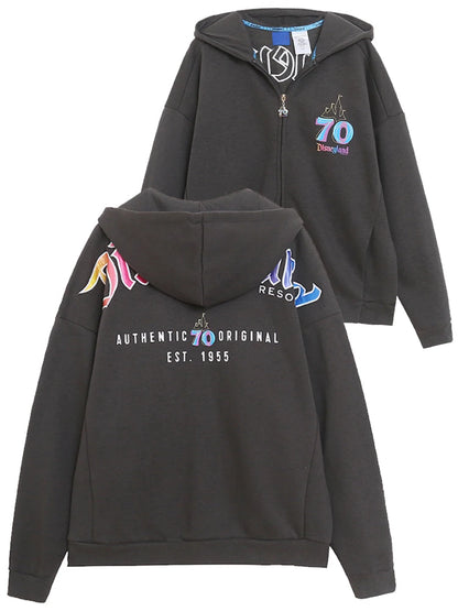 Mickey Mouse Cartoon Print Embroidery Fleece Sweatshirt Women Hooded Zipper