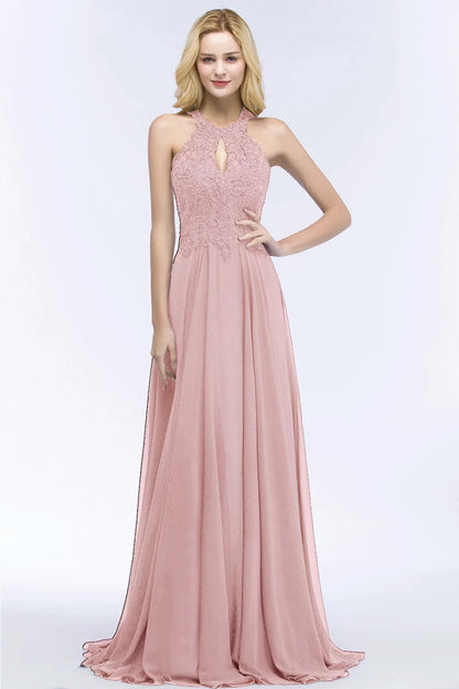 A-line V-neckline Chiffon Lace Pearls Beadings Floor-length Prom Dress Sleeveless Evening Elegant Party Dresses For Women 2024