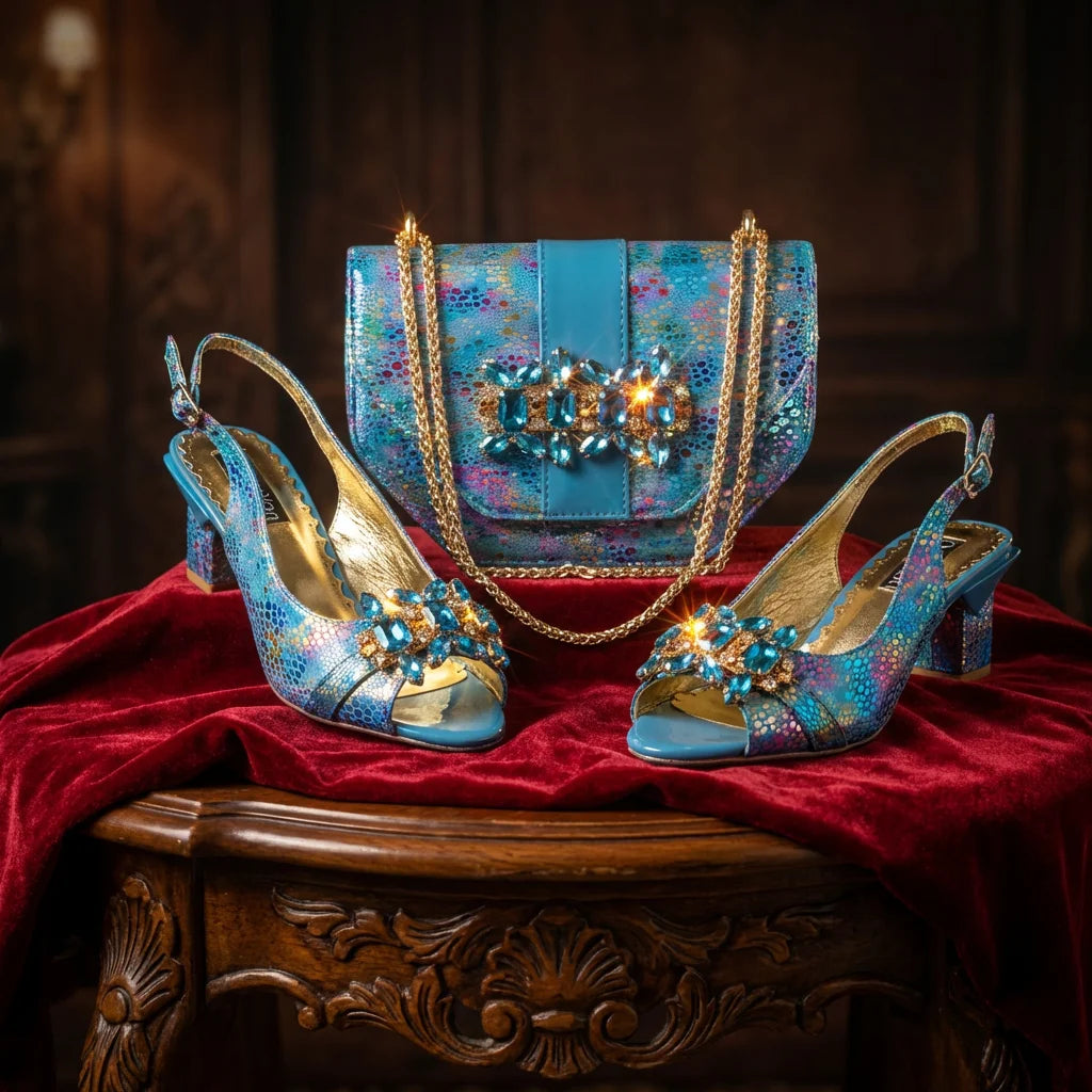 2026 New Elegant Rhinestone Peep Toe Women High Heels Sandals Italian Design with Coordinating Green Handbag Party Shoes and Bag