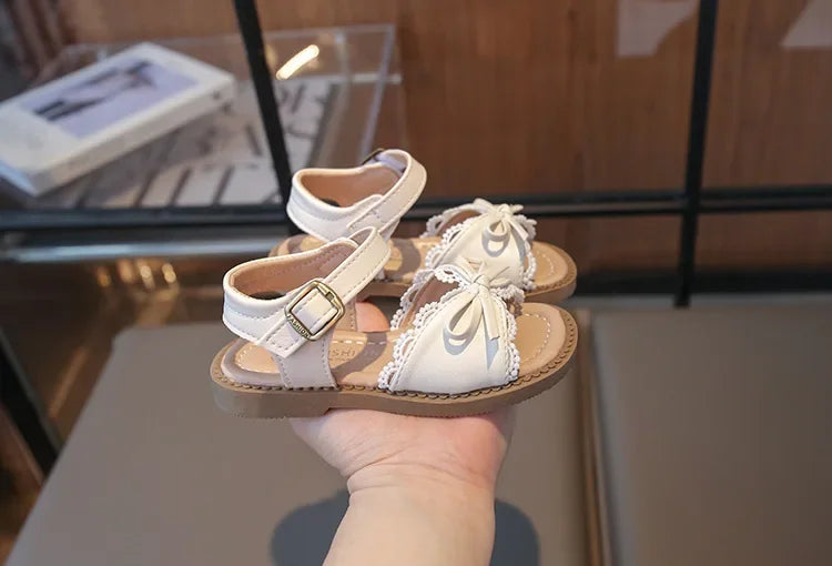 Girls Cute Lace Bow Princess Sandals New Little Kids Soft-soled Beach Summer Shoes Size 22-31
