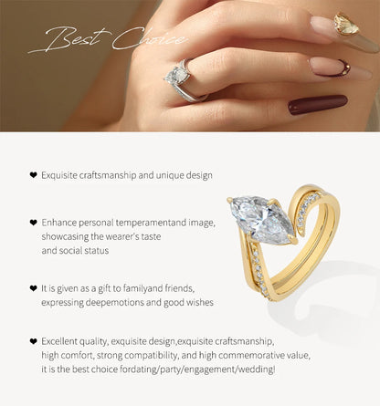 Luxury Marquise Cut Moissanite Stacking Rings S925 Silver Split Shank Engagement Band Women Bridal Sets Wedding Jewelry