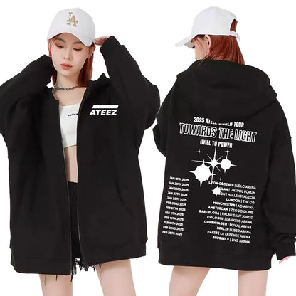Ateez The World Ep. Fin Will Album Tour 2024 Zipper Hoodies Men Women Korean Fashion Zip Up Sweatshirt Casual Jacket Hoodie Tops