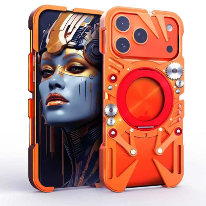 Mechanical Metal Frameless Heat Dissipation Hollow Cover For iPhone 17 Pro Max Alloy Heavy Duty Magnetic 360 Ring Holder Case