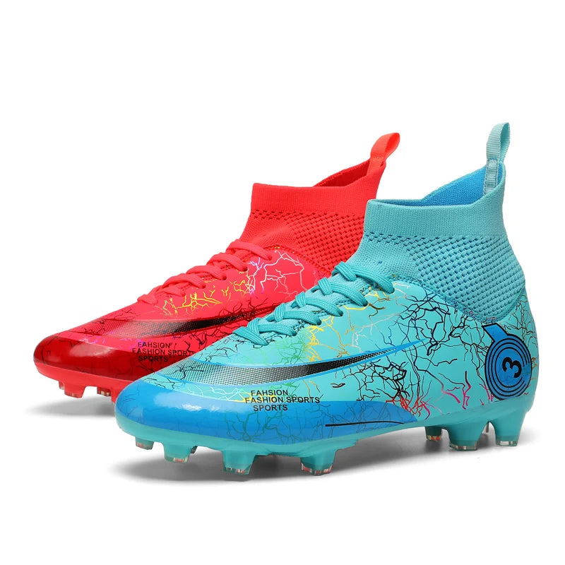 Fashion Men Professional Soccer Shoes Outdoor Cleats Unisex Ultralight Long Spikes Futsal Training Shoes Red Football Boots Men