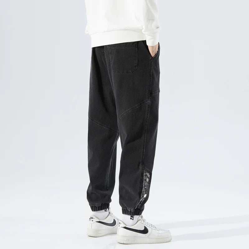 Spring Summer Men's Jogger Jeans Slight Stretch Denim Cargo Pants Black Blue Streetwear Baggy Jeans Trousers