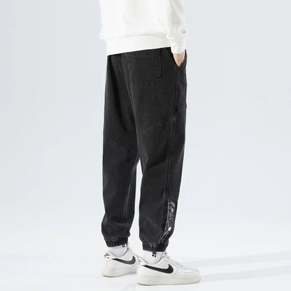Spring Summer Men's Jogger Jeans Slight Stretch Denim Cargo Pants Black Blue Streetwear Baggy Jeans Trousers