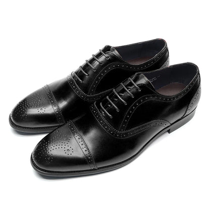Luxury Italian Men's Wedding Dress Shoes Genuine Leather Cap Toe Lace-up Oxfords Lace-up Brogue Black Business Formal Shoes Man