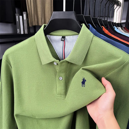 100% cotton high-end brand long sleeve polo shirt new Paul pony embroidery luxury comfort men's business leisure lapel T-shirt