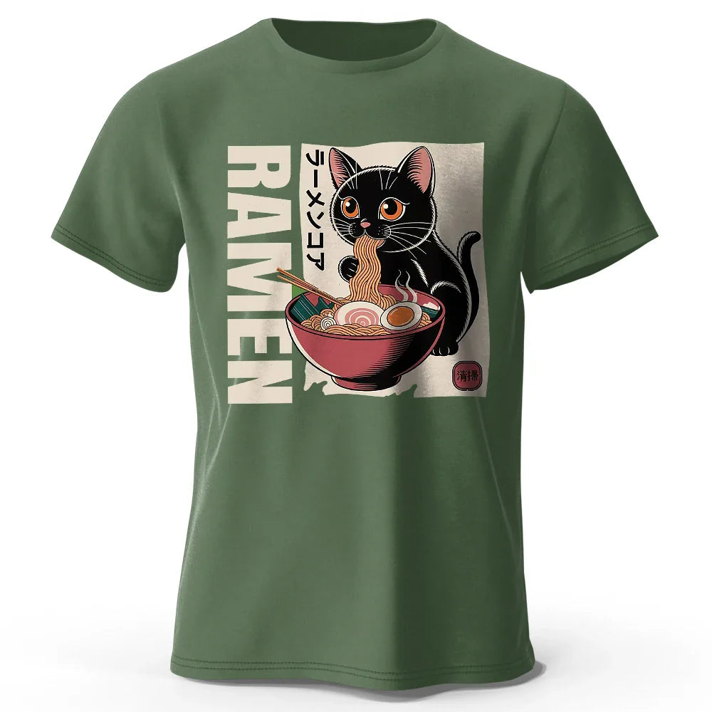 Men's Ramen Printed T-Shirt 100% Cotton Oversized Japanese Graphic Tees for Women Summer Tops Noodle Streetwear