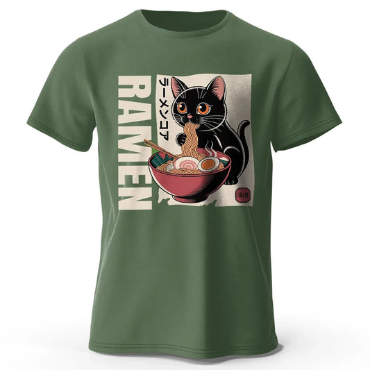 Men's Ramen Printed T-Shirt 100% Cotton Oversized Japanese Graphic Tees for Women Summer Tops Noodle Streetwear