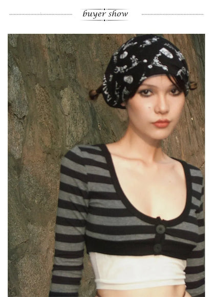 Y2k Crop Top Japanese 2000s Style Striped Long Sleeved T-shirt Vintage Harajuku High Street Tops American Retro