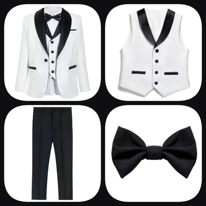 Fast Delivery Formal Boys Suit Set 4PCS Elegant White Piano Photography Suit Kids Party Ceremony Costume Party Suit