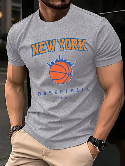 New York Basketball Game Print Men T Shirts Hip Hop O-Neck T-Shirt Soft Cotton Male Sportswear Casual Comfortable Clothes
