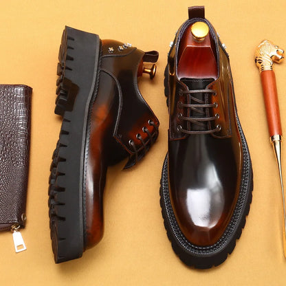 Men's Oxfords Genuine Leather Male Wedding Party Dress Shoes for Men Round Head Lace-Up Office Suit Formal Derby Shoes