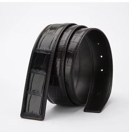 3.8 wide punched men's cowhide leather belt, high-end fashion trend crocodile pattern genuine leather belt without buckle durabl