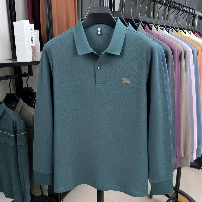 100% cotton long sleeve polo shirt spring and autumn fashion casual luxury brand exquisite embroidery lapel T-shirt new men wear
