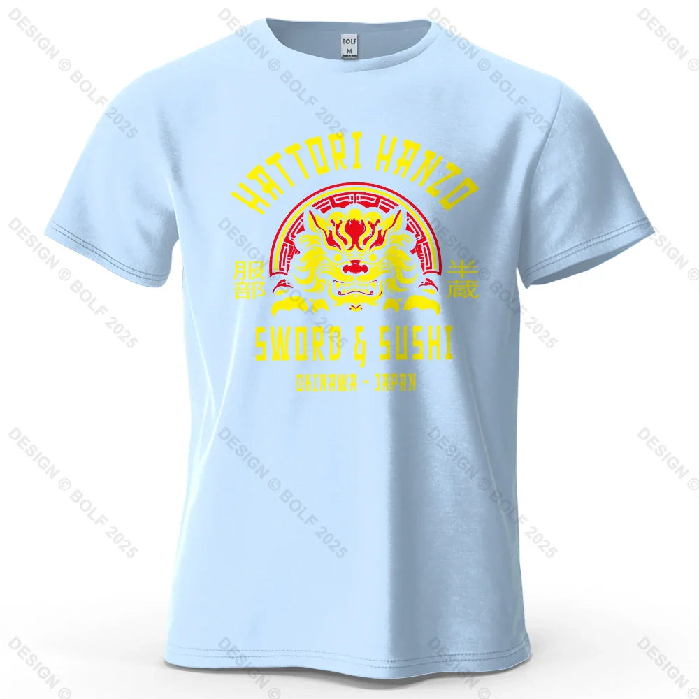 Samurai Warrior Printed Men's T-Shirt 100% Cotton Oversized Cultural Art Graphic Tees for Women Tops Tees Casual Streetwear