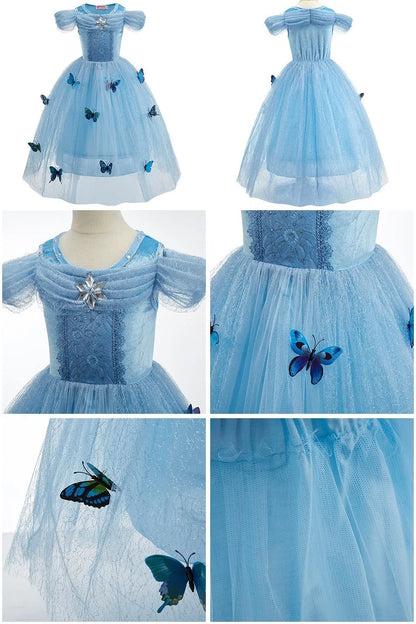Princess Dress for Girls Elsa Anna Cosplay Costume Kids Jasmine Belle Cinderella Aurora Halloween Christmas Party Elegant Dress