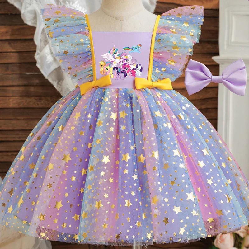 My Little Pony Baby Prinsess Dress Girls Birthday Party Dresses Kids Children Sleeveless Tulle Tutu Clothings 1-5Y