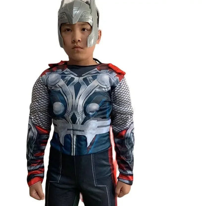 Children Thor Muscle Cosplay Costumes Cloak Boy Superhero Costume with Mask Jumpsuits Halloween Carnival Clothes for Kids