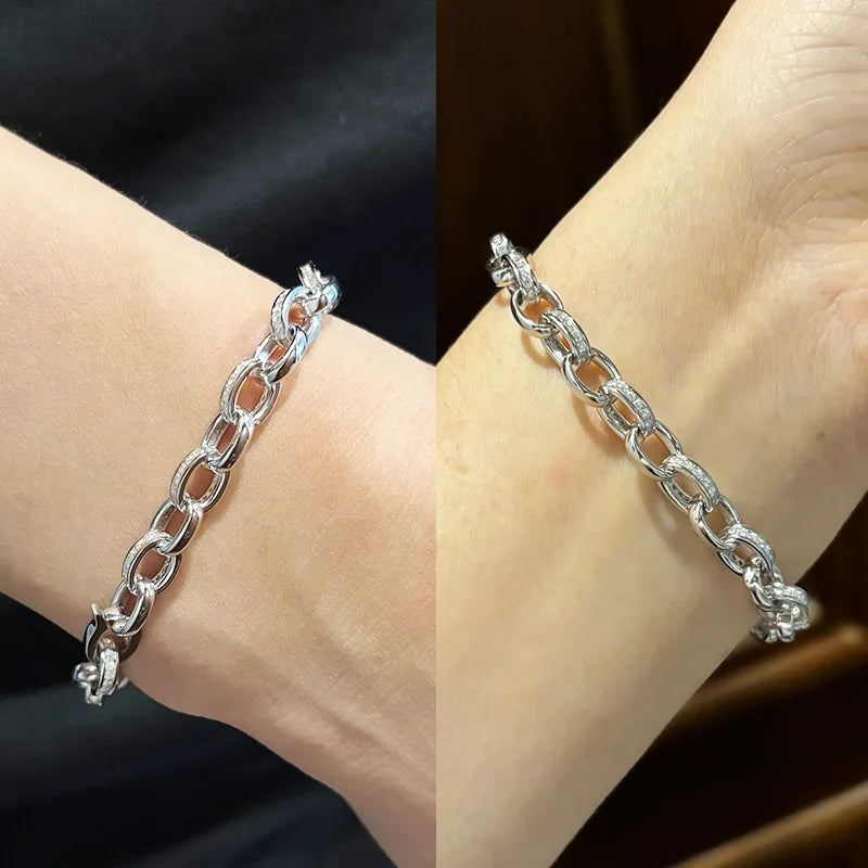 Full Moissanite Diamond Hook Link Chain Bracelet 1.2mm D Color For Woman Man S925 GRA Certified Couple Bracelets Bangle