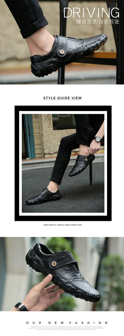 New Spring Men's handmade leather shoes, genuine leather casual shoes, breathable leather shoes, large size, walking 38-48