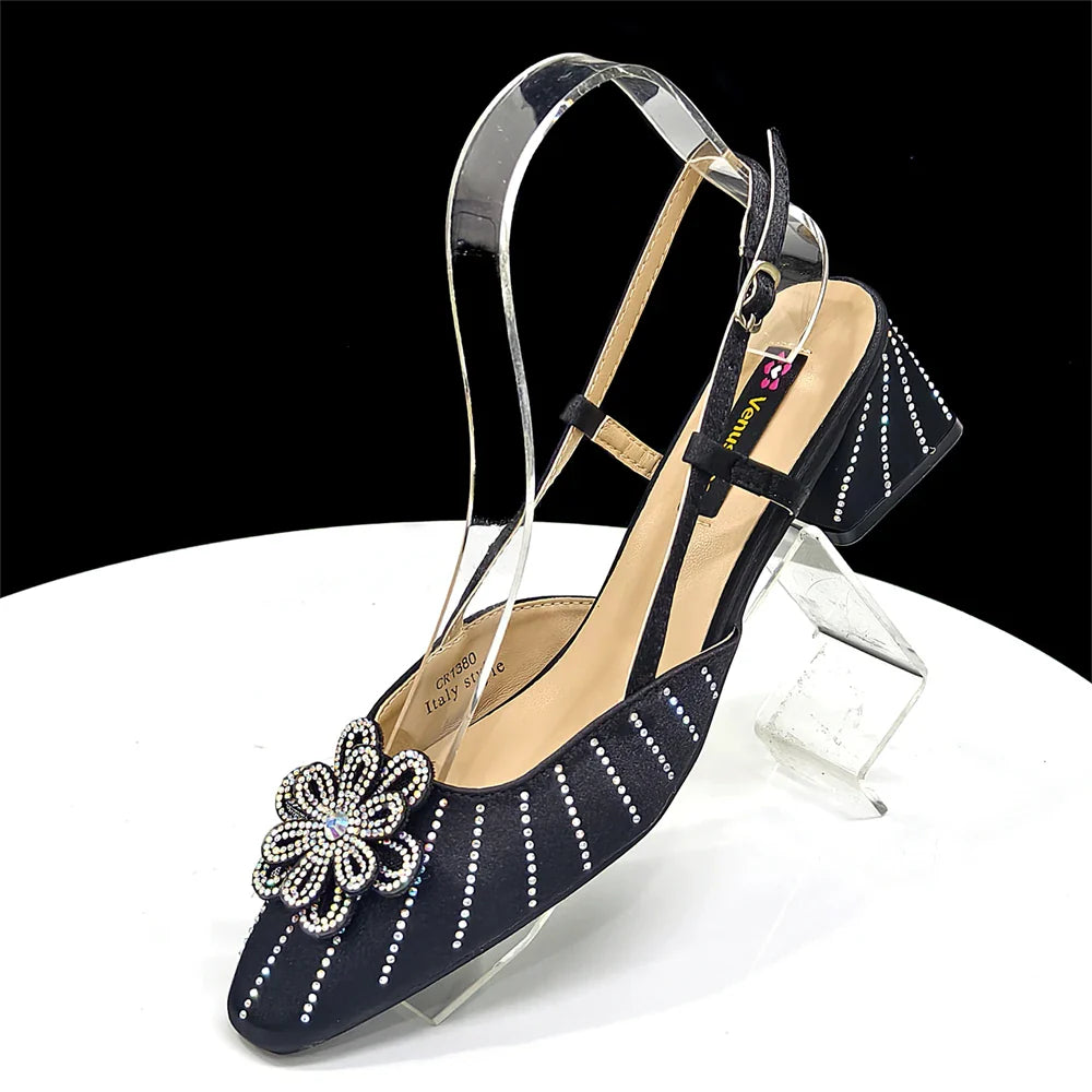 Party Shoes And Bag Ladies Heel Decoration Pure Elegant Flower Wedding Shoes And Bag Full rhinestone Fashion Handbag