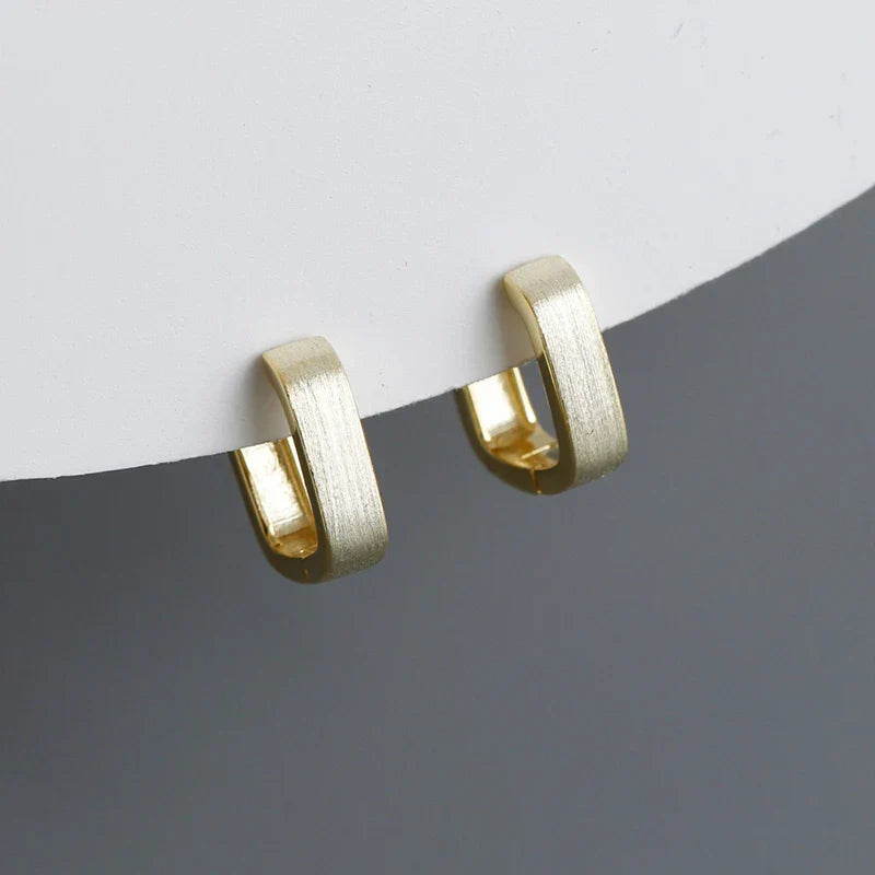925 Sterling Silver Fashion Matte Square Ear Clasps for Women European Statemnet Gold Huggies Hoop Earring Jewelry Gift