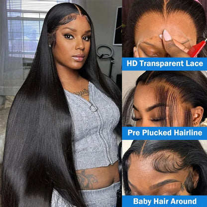 46 44 Inch Bone Straight Lace Frontal Human Hair Wigs Brazilian 250 Density 13x6 13x4 Transparent HD Lace Front Wigs For Women