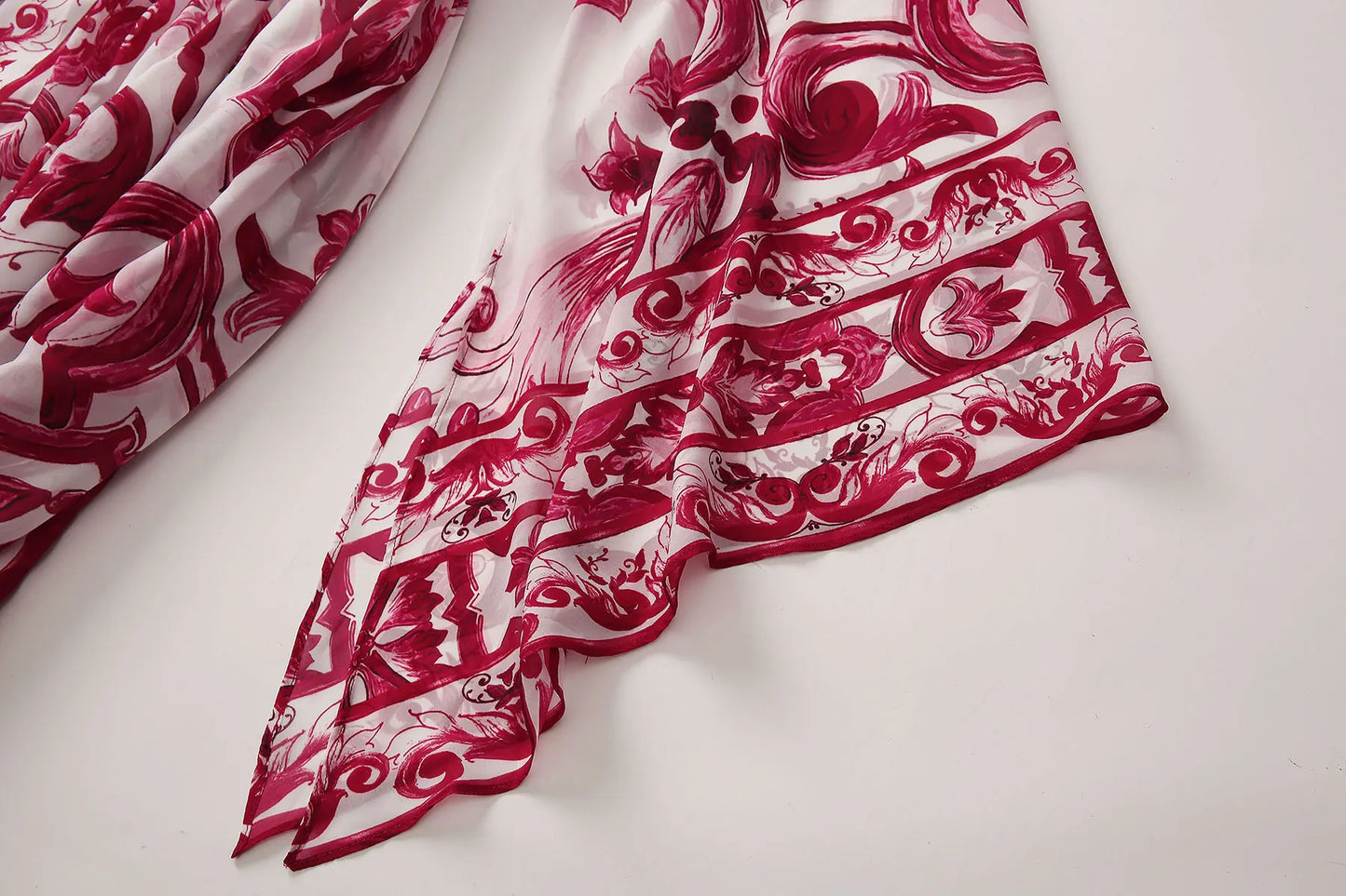 Red Blue And White Porcelain Print Holiday Dress Summer Vintage Bohemia Dress Women's  Loose Lace Up Belt Long Robe Vestido