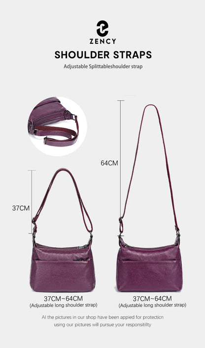 Elegant Genuine Leather Women's Shoulder Bag Trendy Crossbody Messenger Bag for Ladies Dark Red Blue 100% Satchels Hobo