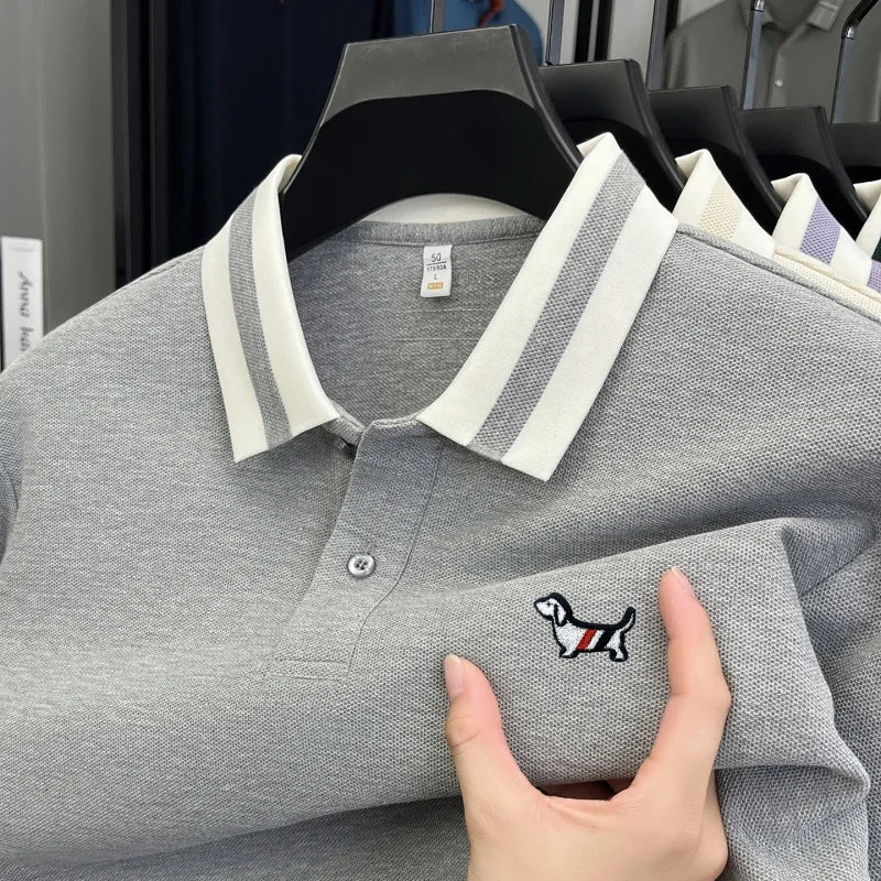 Luxury Brand Men's 100% Cotton Print Long Sleeve Polo Shirt Original Autumn Design Simple Trendy Business Lapel T-shirt Menswear
