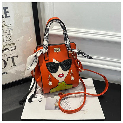 Cartoon Girl Handbag High Quality PU Leather Shoulder Bag for Women Pearl Crossbody Bag Designer Messenger Bag Female Satchel