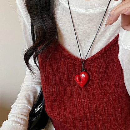 Heart Pendant Necklace for Women Men 85CM Adjustable Pull-out Sweater Chain Fashion Jewelry Accessory Gift