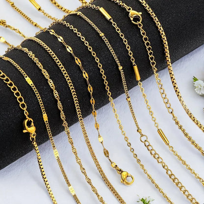 5pcs Stainless Steel Bead Chain Cuba Cross O Ripple Chain Necklace Plated Gold 45CM Adjustable Chain Lobster Clasp DIY Necklace