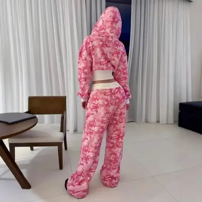 Pink Letter Graphic Zipper Sportswear Clothes  Y2K FashionWomen's Casual Short Top Set Sweatshirt Loose Sport Pants