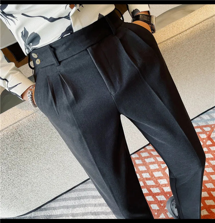 Men's Slim Fit Naples Business Casual Trousers Made of Autumn and Winter Wool, Thickened for Warmth, Classic Ankle-length Pants.