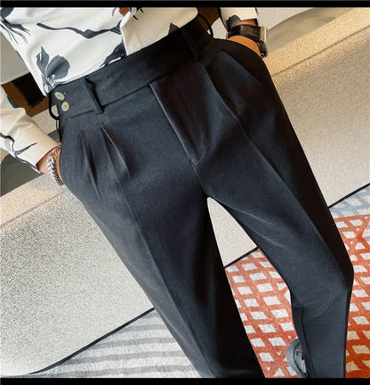 Men's Slim Fit Naples Business Casual Trousers Made of Autumn and Winter Wool, Thickened for Warmth, Classic Ankle-length Pants.