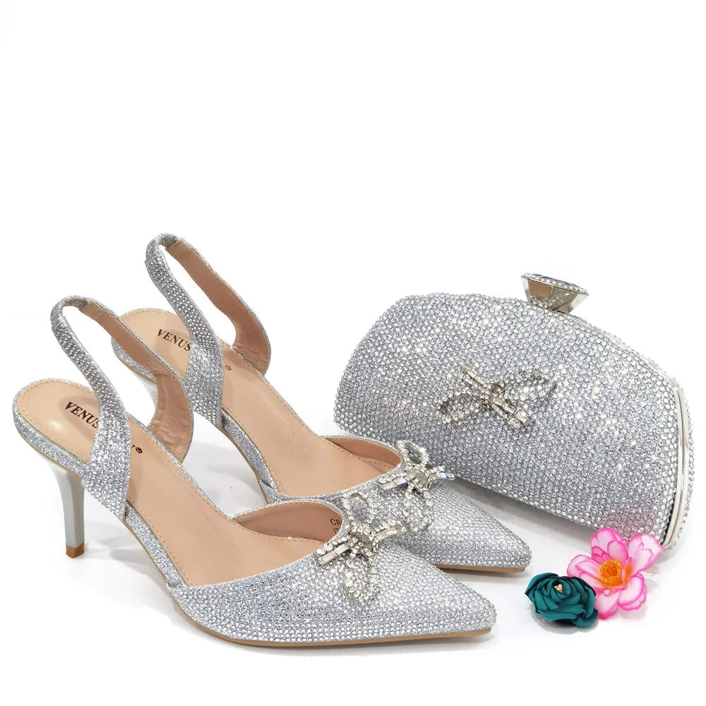 Fashionable Party Shoes and Bags Nigerian Women’s Party Suit Medium Heel Pointed Toe Women’s Shoes and Same Color Bags