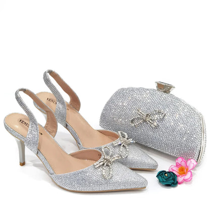 Fashionable Party Shoes and Bags Nigerian Women’s Party Suit Medium Heel Pointed Toe Women’s Shoes and Same Color Bags