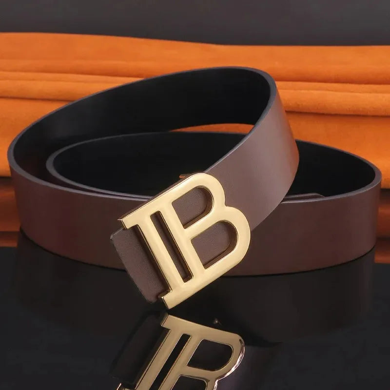 Men's Leather Alloy Buckle Belt 3.7cm Business and Leisure Dual-use High-end Designer Durable Belt