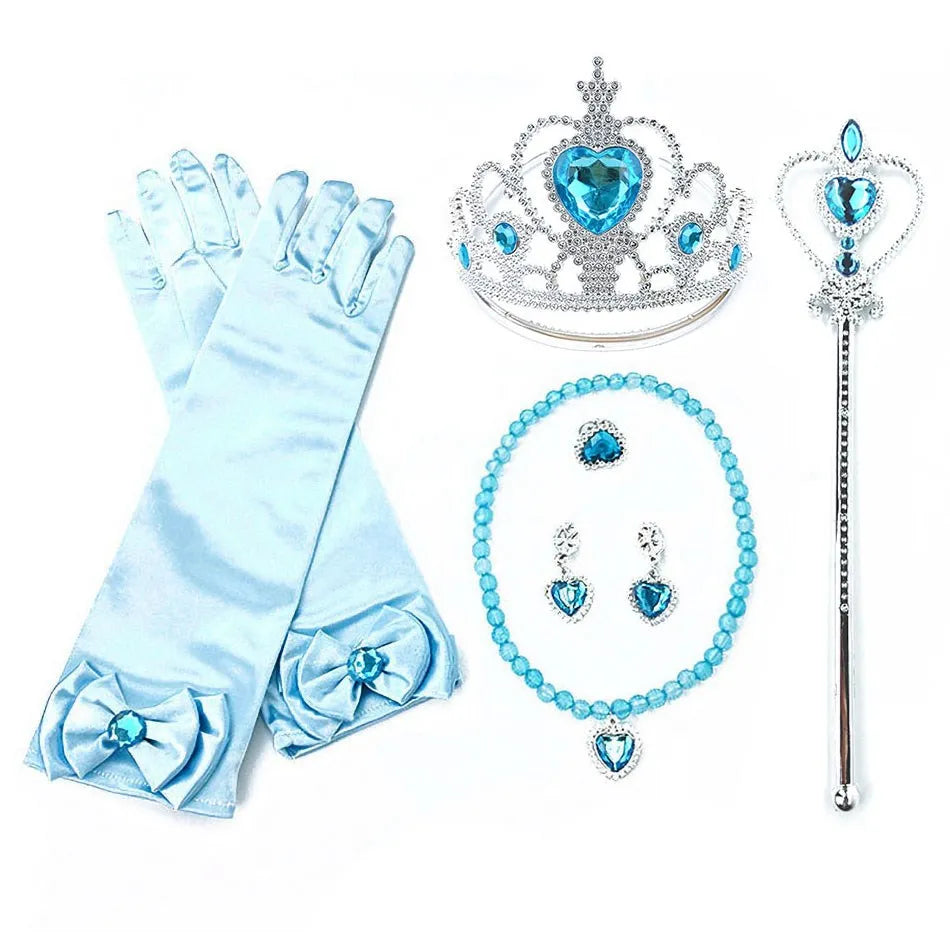 Girls Elsa Coronation Dress Up Long Sleeve Snow Queen Halloween Party Princess Costume Kids Christmas Elza Fancy Clothes Cloak