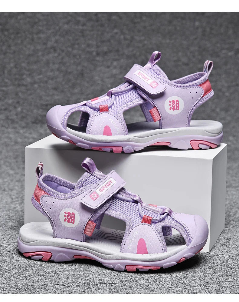 New Style 2024 Summer Beach Water Children Sandals Fashion Shoes Outdoor Non-slip Soft Bottom Shading Leather Boys Comfortable